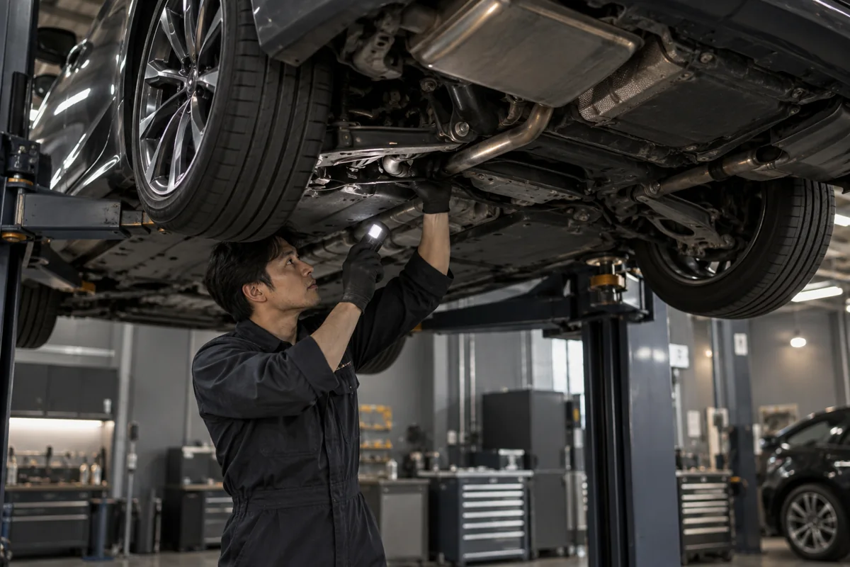 リフトで車両の下回りを点検するイメージ