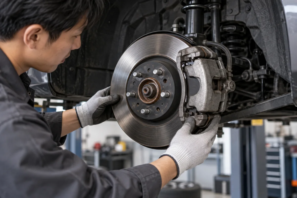 ブレーキ周りを確認する整備士のイメージ
